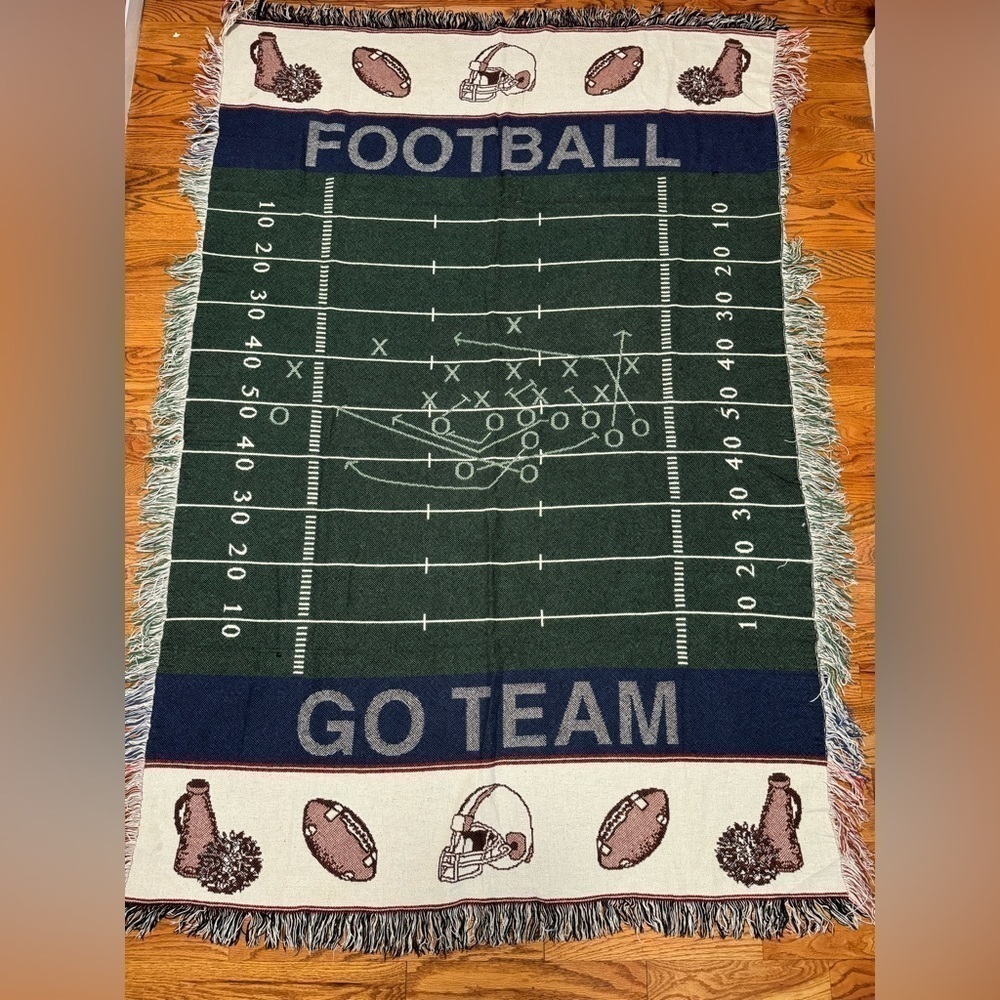 Vintage NFL Football Field Tapestry Knit Blanket w/ Fringe | Game Day Throw